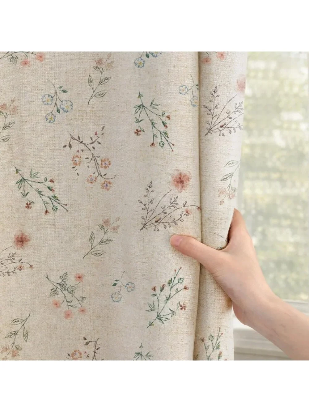 Boho Floral 100% Blackout Curtains - 84 Inch Linen Texture, 2 Panels for Privacy